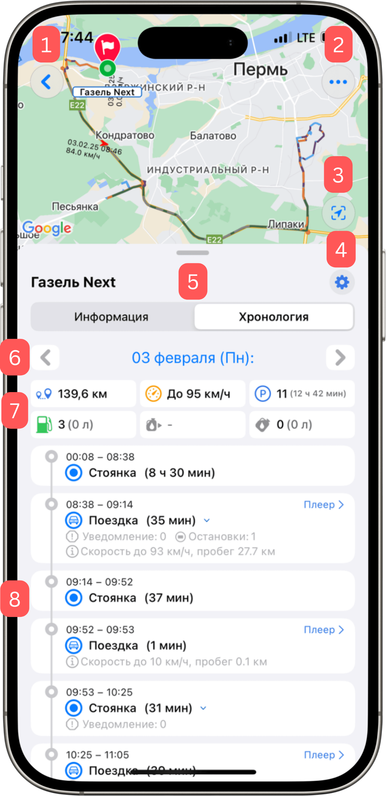 Экран хронологии на iOS